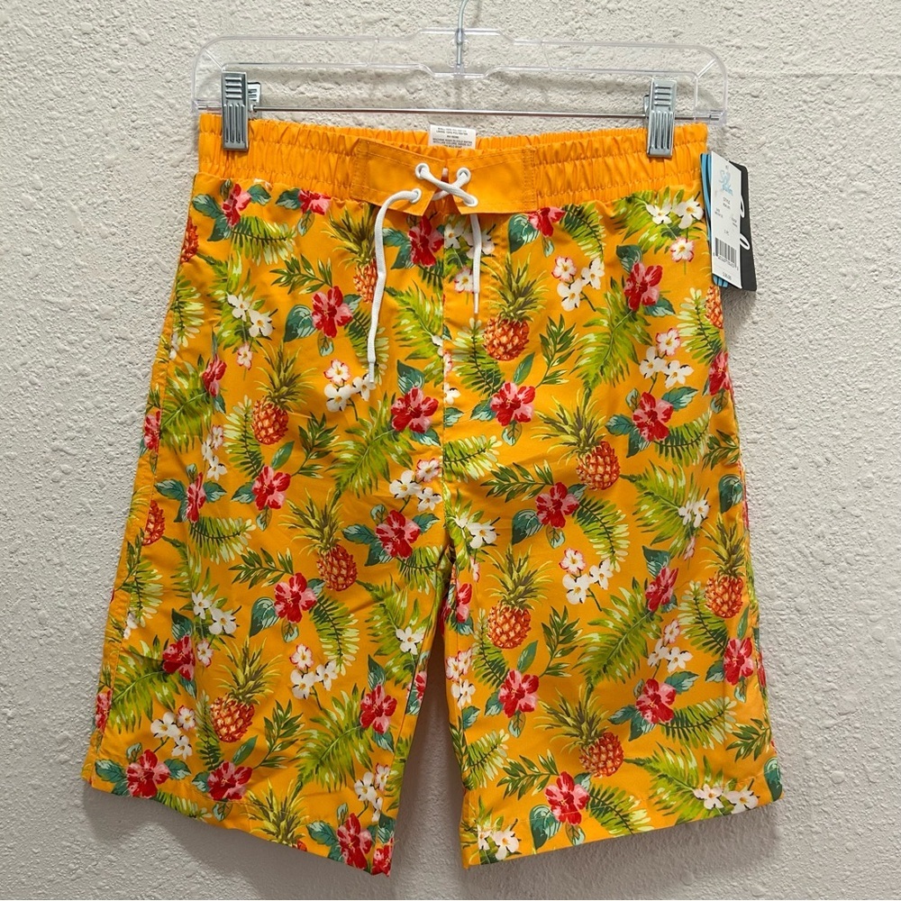 Sol Swim Boys Board Shorts Orange Tropical Size 10/12 NWT